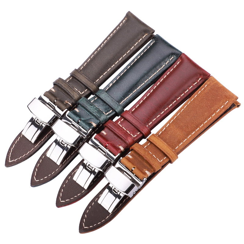 Butterfly Clasp Deployant - 오일 왁스 소 가죽 시계 밴드