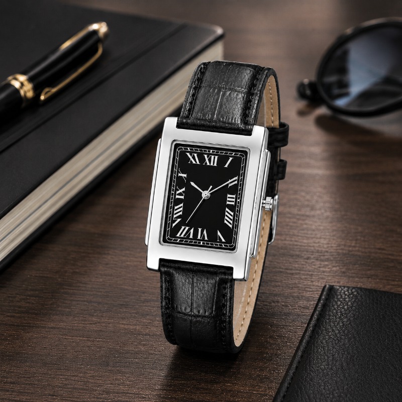 비즈니스 남성용 아날로그 쿼츠 시계 레트로 사각형 로마 - Leather Watch Band Men 리뷰 및 가격