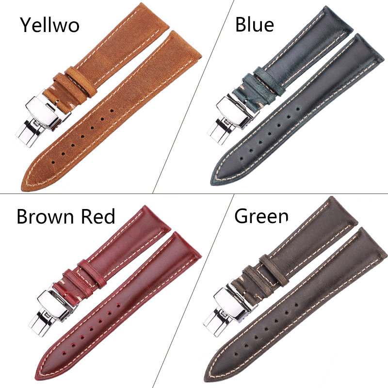 오일 왁스 소 가죽 시계 밴드 18mm 20mm 22m - Butterfly Clasp Deployant 리뷰 및 가격