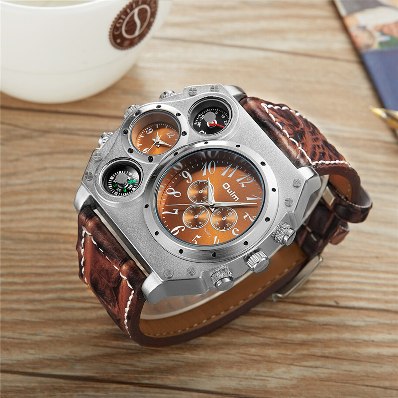 새로운 모델 OULM 시계 남자 석영 스포츠 가죽 스트 - Leather Watch Band Men 리뷰 및 가격
